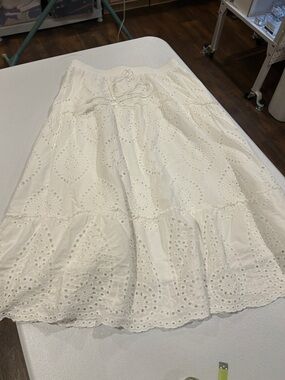 White Eyelet Tiered Midi Skirt